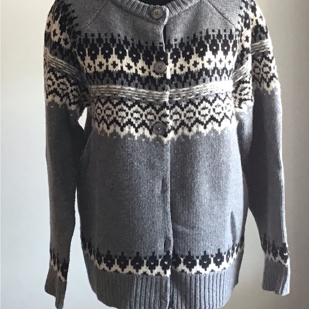 J. Crew Gray Knit Cardigan with Black and White Accents